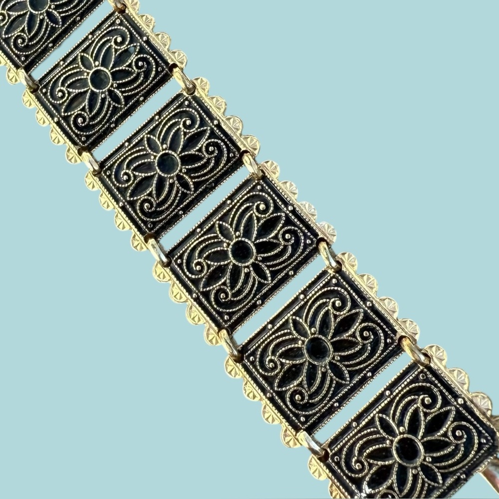 1930s Signed BB Binder Brothers Art Deco 1/20 12k Gold Filled Panel Bracelet 7”